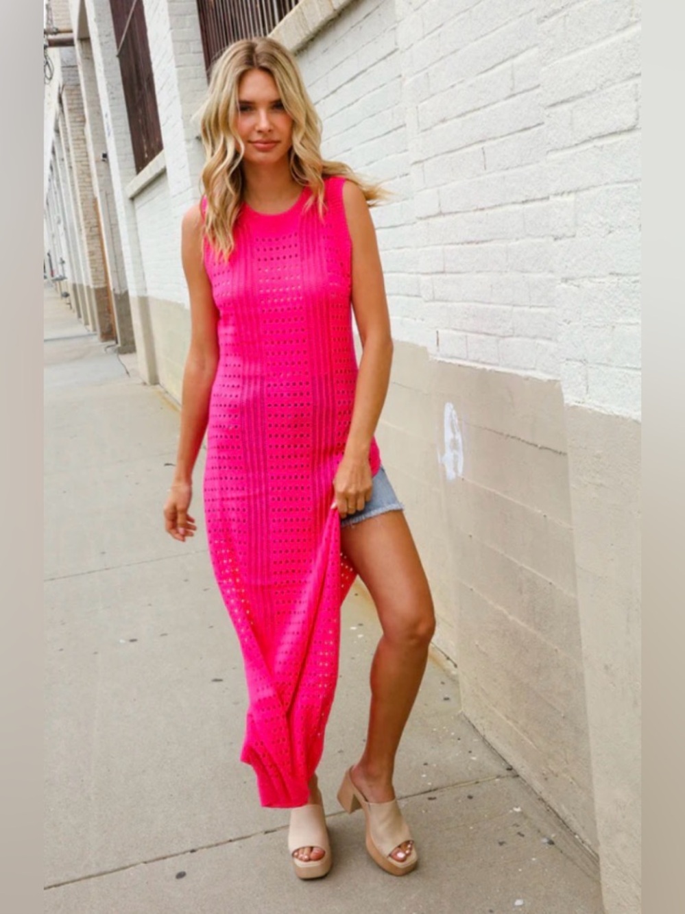 NEW [First Love] Crochet Sleeveless Sheer Maxi Cover-Up Dress Women's Plus Sizes - Picture 6 of 13